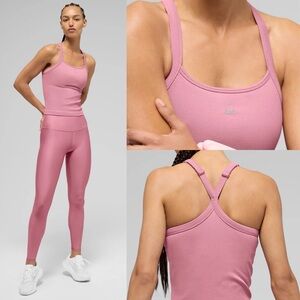 ALO YOGA Seamless Ribbed Favorite Full-Length Bra Tank S Small Pink Wild Rose